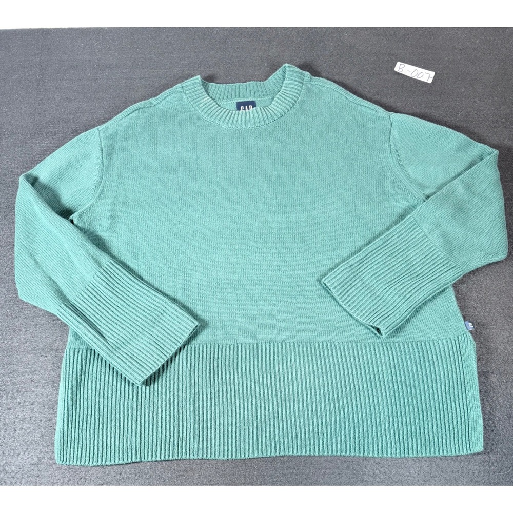 GAP Women Green Long Sleeve Crew Neck Ribbed Hem Knit Sweater Size L